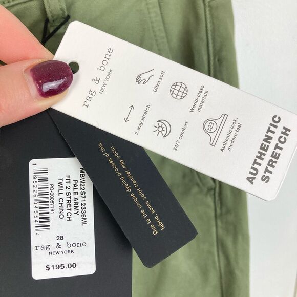 NWT Rag & Bone Men’s Fit 2 Stretch Twill Chino Mid Rise Pants in Pale Army sz 28 - Picture 3 of 9